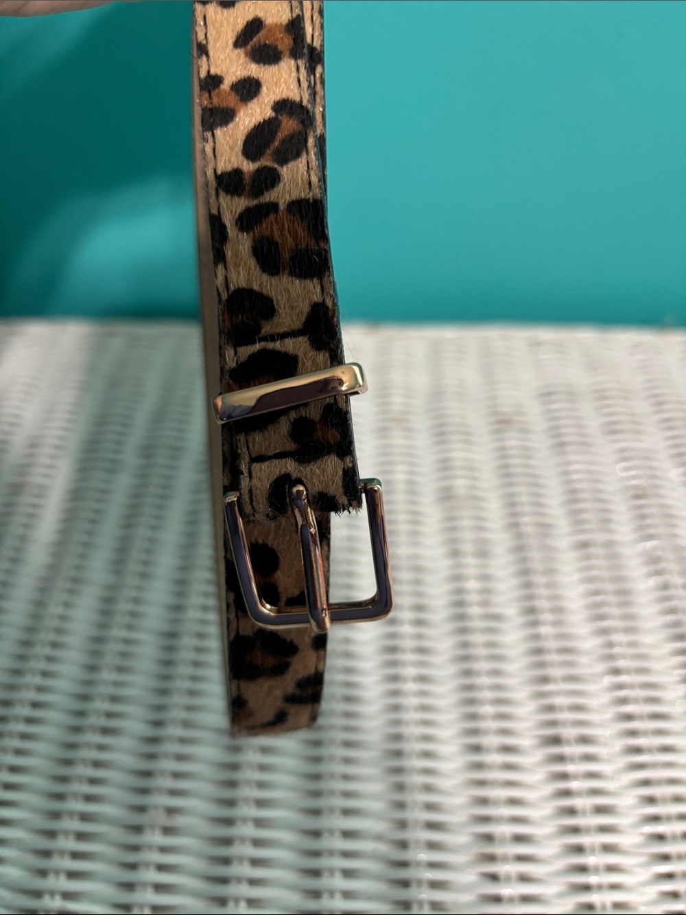 Leopard Print Skinny Women's Belt - Tan and Black - Picture 2 of 3